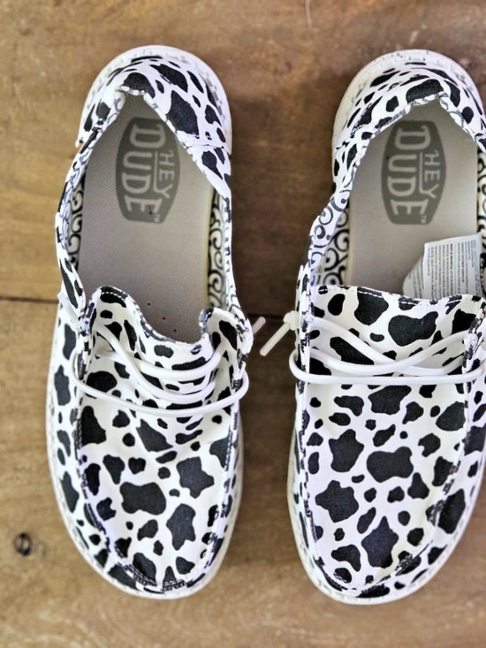 Hey Dude Wendy Spotted Cow Womens Animal Print Sneakers